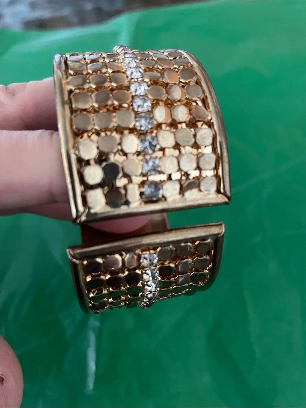 Macy's Gold-Tone Cuff Bracelet with Crystal Center Row